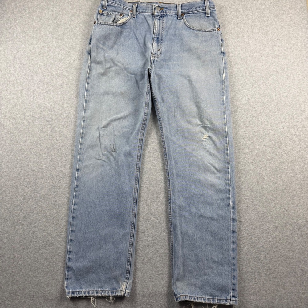 Vintage Levi's 505 Regular Fit Jeans Mens 36x30 Light Wash Blue Distressed
